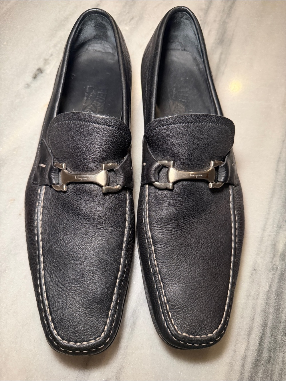 Salvatore Ferragamo Black Leather Bit-Detail Slip-On Loafers